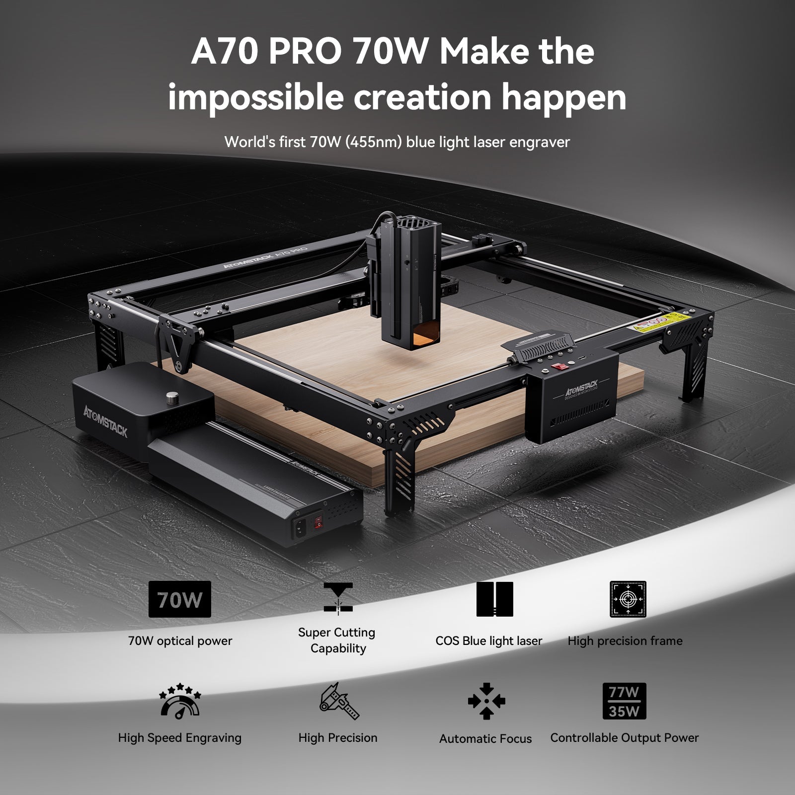 Atomstack A70 Pro X70 PRO 360W Laser Engraving Machine With F60 Air Assist Dual-Mode 70W/35W Output Autofoucs Engraver Cutter 500*400mm