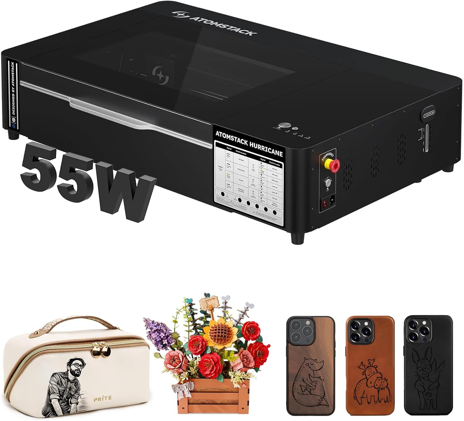 ATOMSTACK K60 Hurricane 55W CO2 Laser Cutting Machine With 5MP HD Camera and Smoke Extraction System 3D Stacking Cut for Acrylic