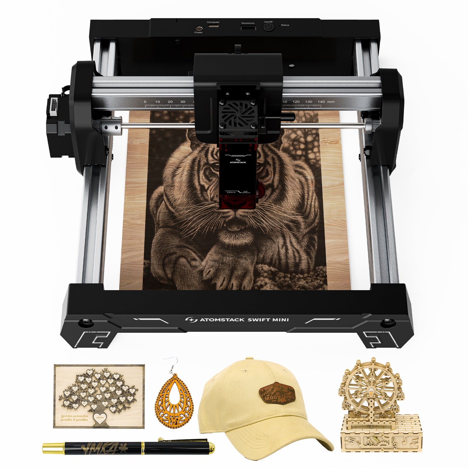 ATOMSTACK Swift Mini Laser Engraver for Beginners 3000mW Output Laser Cutter Desktop Portable Engraving Machine for Wood T-Shirt