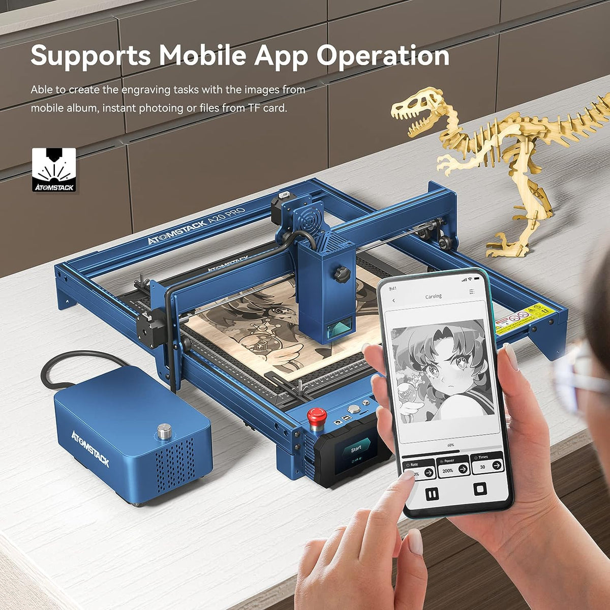 ATOMSTACK S20 PRO A20 PRO X20 PRO 20w Laser Engraver With Air Assist Kits Pump for metal plastic glass stone rubber leather