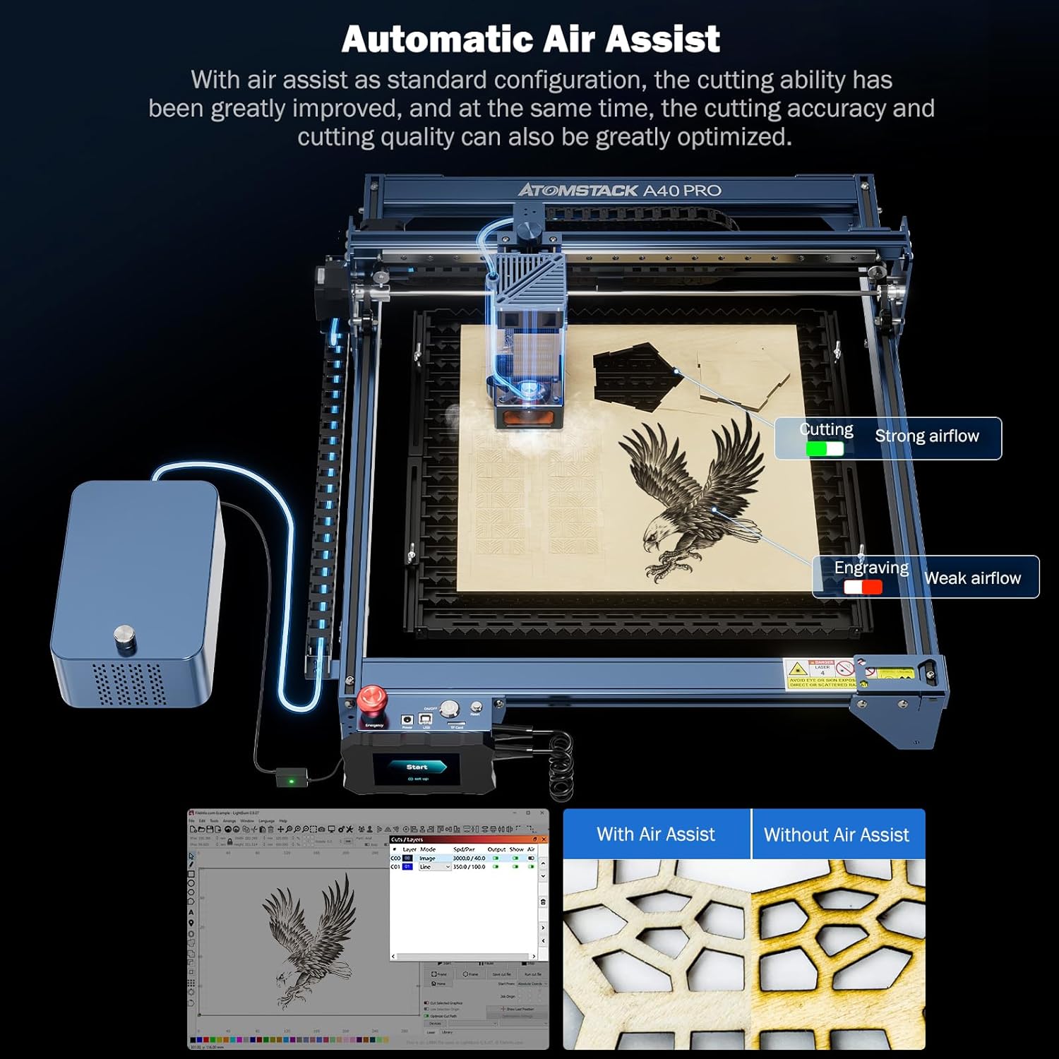 ATOMSTACK A40 S40 X40 Pro Laser Engraving Machine 210W Wth Air Assist 24W/48W One-Button Switching Laser Engraver Cutter