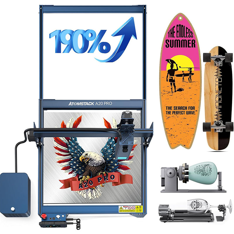 ATOMSTACK A20 X20 S20 Pro 130w Laser Engraving Machine 850x400mm Extension Kit F30 Pro Air Assist Kit With R1 Pro Rotary Shaft