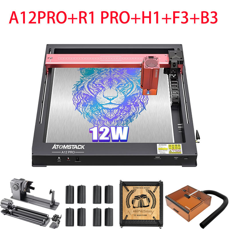 ATOMSTACK A12 Pro X12 Pro Laser Engraving Machine, Unibody Frame Design Installation Free, 12W Output Power Laser Cutter, Ultra-Fine Laser Engraver for Enthusiasts, Home & Office Personalized DIY
