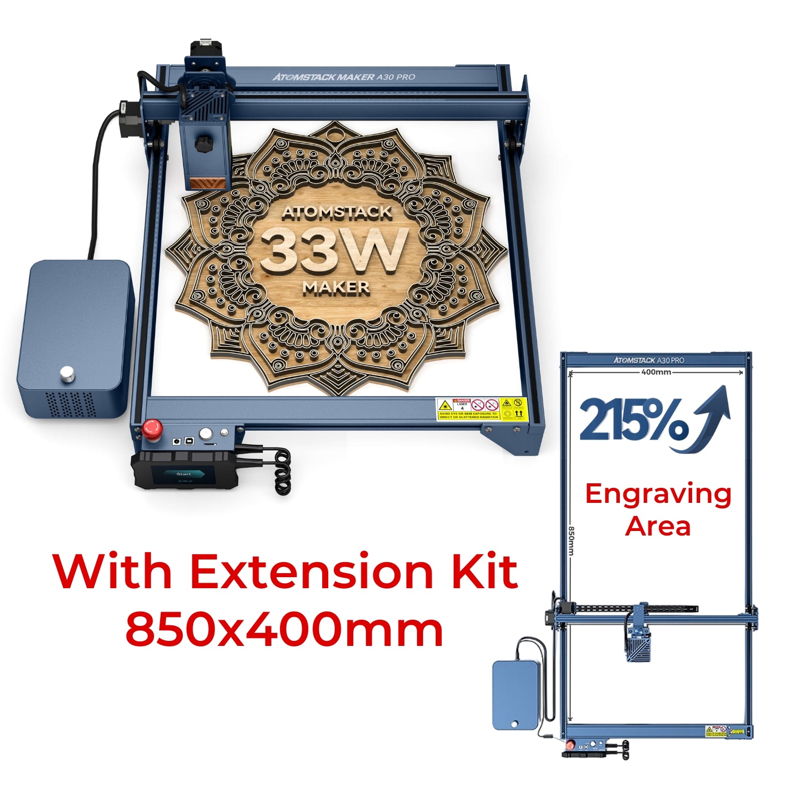 AtomStack A30 X30 S30 Pro 160w Laser Engraving Machine With F60 Air Assist Kit Extension Kit 850*400MM Large Area 33w Engraver