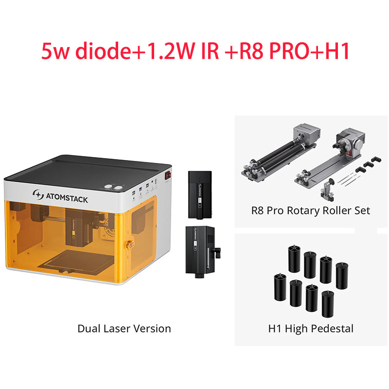 AtomStack P1 First Entry-Level Mini Dual-Laser Engraver Enclosed Portable 5W Diode+1.2W Infrared Smart Laser Marker DIY Cutter