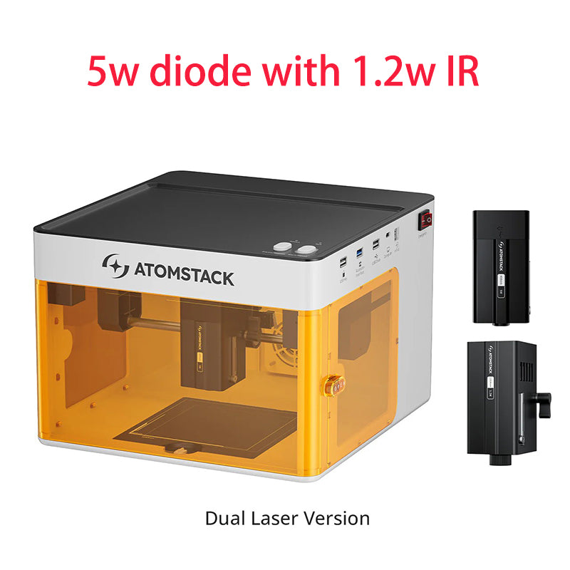 AtomStack P1 First Entry-Level Mini Dual-Laser Engraver Enclosed Portable 5W Diode+1.2W Infrared Smart Laser Marker DIY Cutter