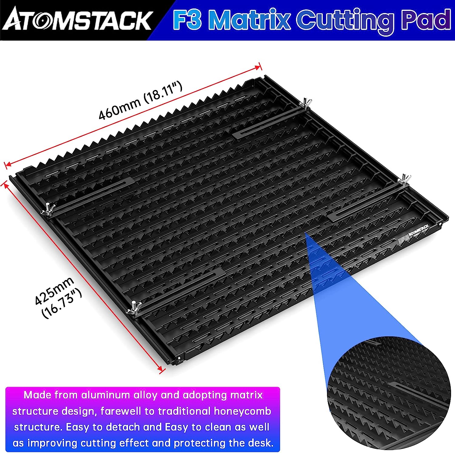 ATOMSTACK MAKER F3 Matrix Laser Honeycomb Work Table, 460 x 425 mm, Metal Honeycomb Worktop, Protective Plate, Laser Bed Table, Suitable for A5 Pro/A10 Pro/A20 Pro CO2/Diode/Fibres, Laser Engraving