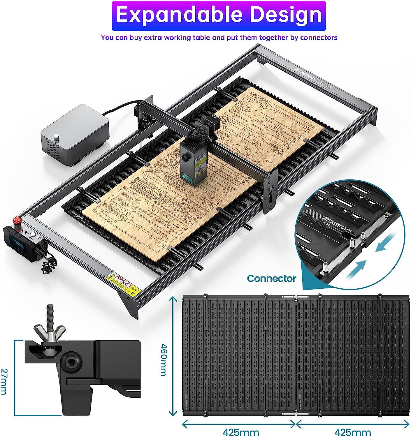 ATOMSTACK MAKER F3 Matrix Laser Honeycomb Work Table, 460 x 425 mm, Metal Honeycomb Worktop, Protective Plate, Laser Bed Table, Suitable for A5 Pro/A10 Pro/A20 Pro CO2/Diode/Fibres, Laser Engraving