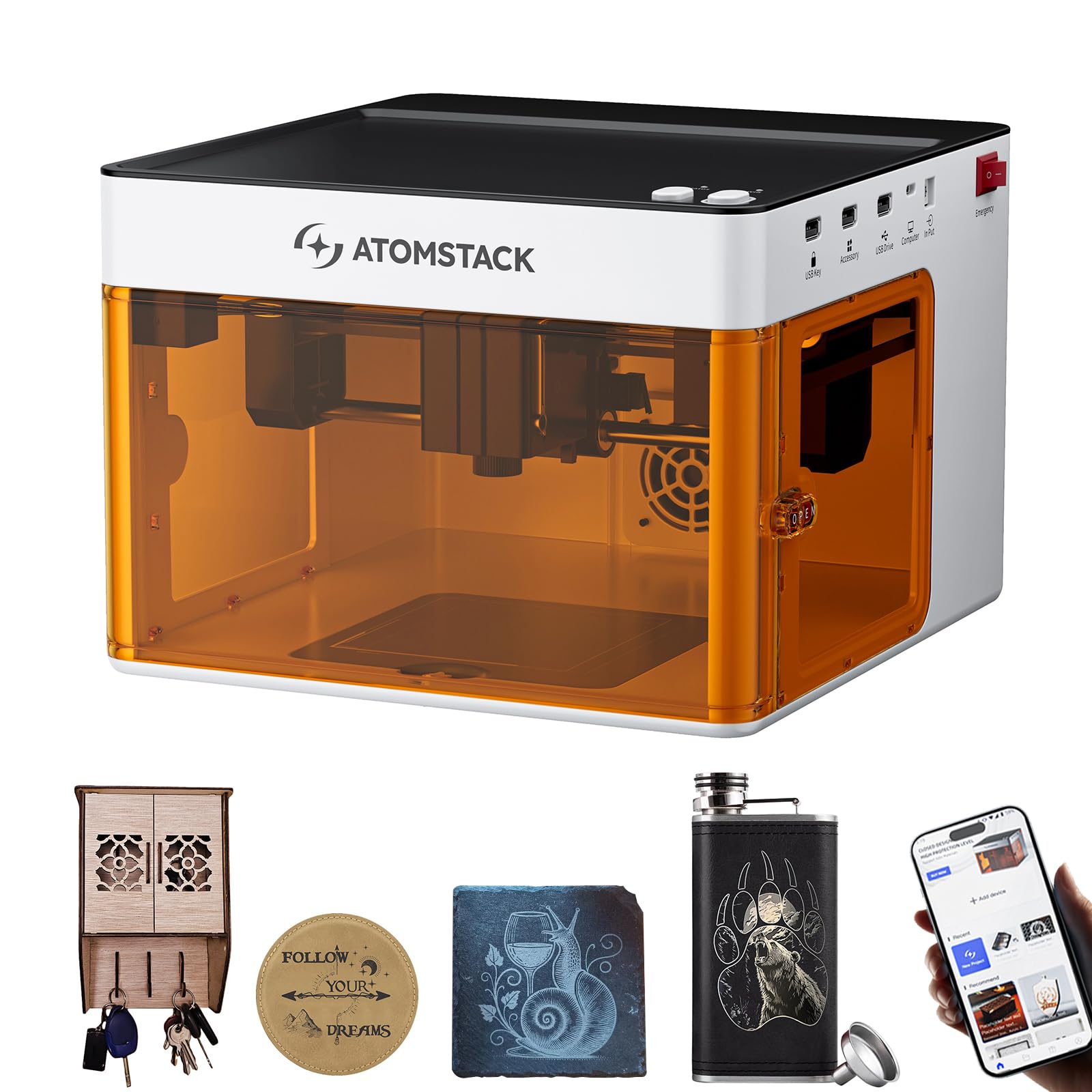 AtomStack P1 First Entry-Level Mini Dual-Laser Engraver Enclosed Portable 5W Diode+1.2W Infrared Smart Laser Marker DIY Cutter