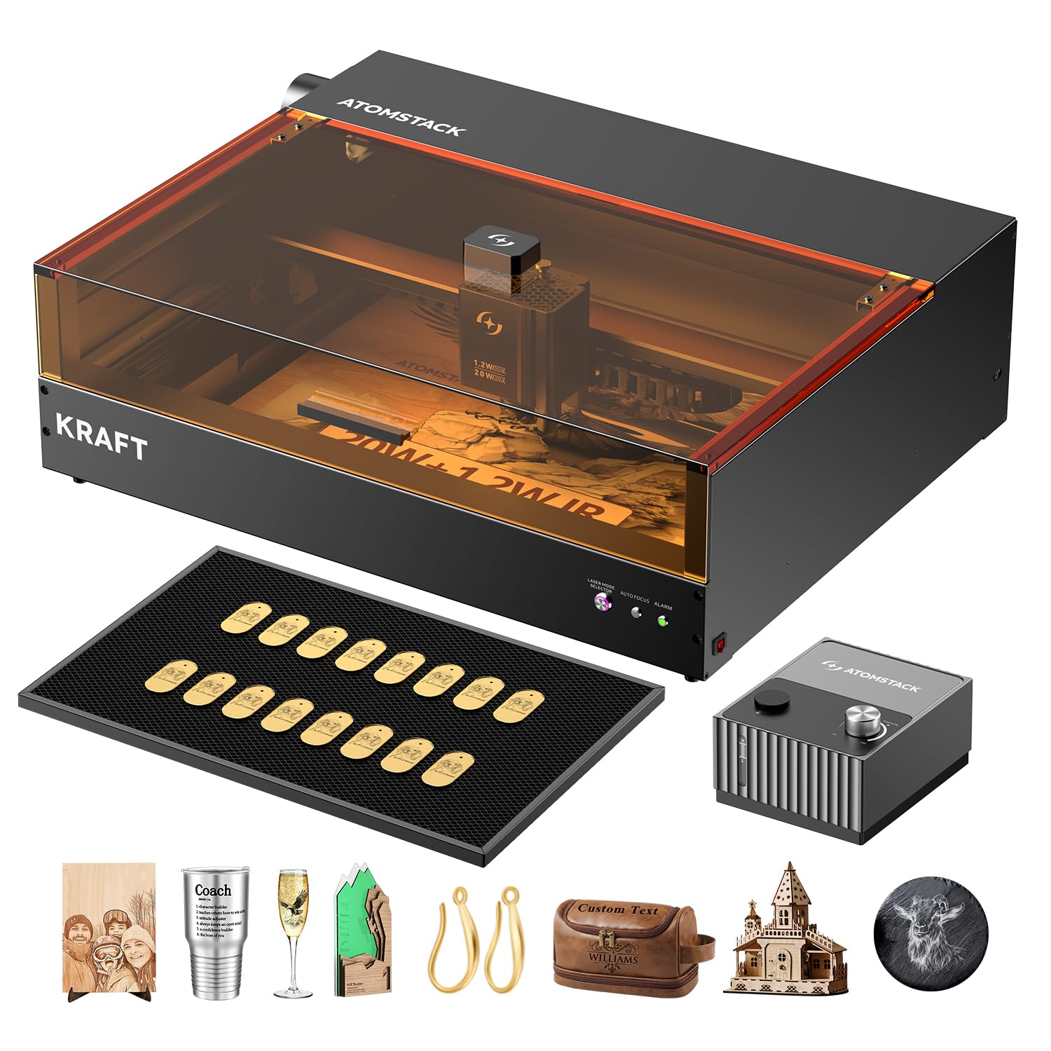 ATOMSTACK Kraft 20w Dual Laser Engraving Machine 1.2W 1064 Laser 600mm/s Engraving Speed,"19.6'x12.6" Laser Cutting Machine Laser Engraver for Wood Metal and Acrylic