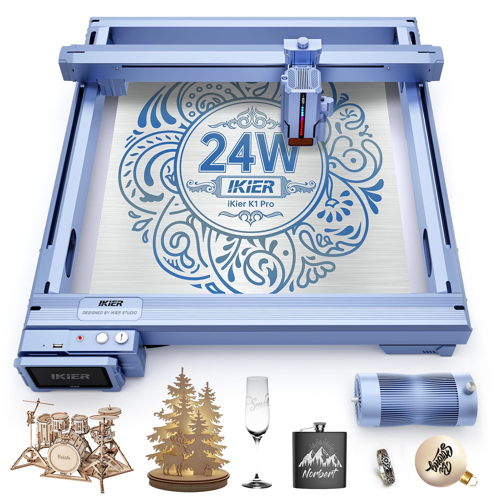 iKier K1 Pro Laser Engraver with Air Assist 24000mW Laser Cutter DIY Laser Engraving Machine for Wood, Metal, Craft Paper, Acrylic, Leather,Glass,Stone,Rubber