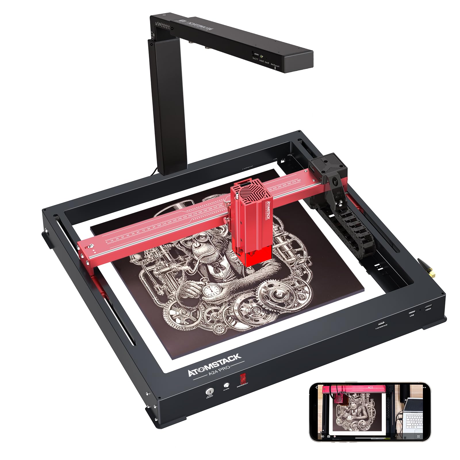 ATOMSTACK A24 PRO X24 PRO Laser Engraving Machine 120W With AC2 Lightburn Wireless Camera, 24W Output Power Laser Engraver for Wood Leather Acrylic, Flame Tilt Alarm, Unibody Installation Free