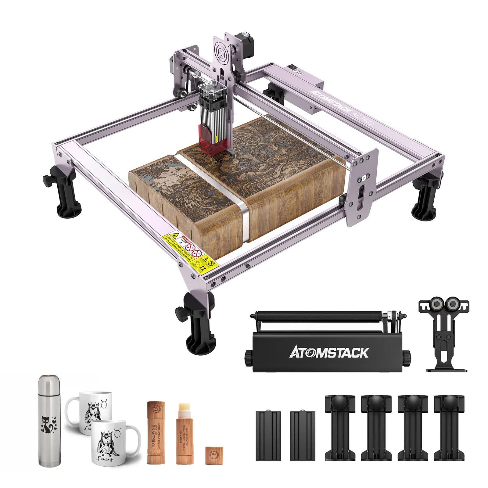 ATOMSTACK A5 Pro Laser Engraver 40W With R3 Pro Laser Rotary Roller Set CNC DIY Laser Engraving Cutting Machine For Wood Leather Metal