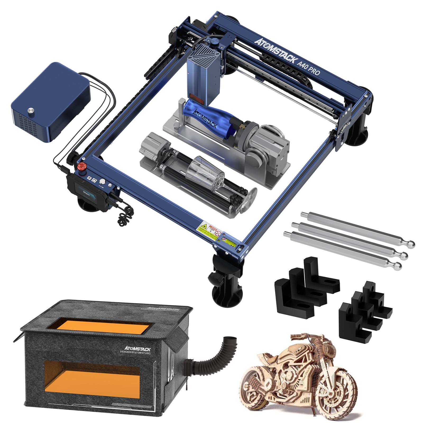 Atomstack A40 X40 S40 Pro Laser Engraving Machine 210W With FB2 Protective Cover Housing R1 Pro Rotary Roller 24W/48W Laser Cutter Engraver