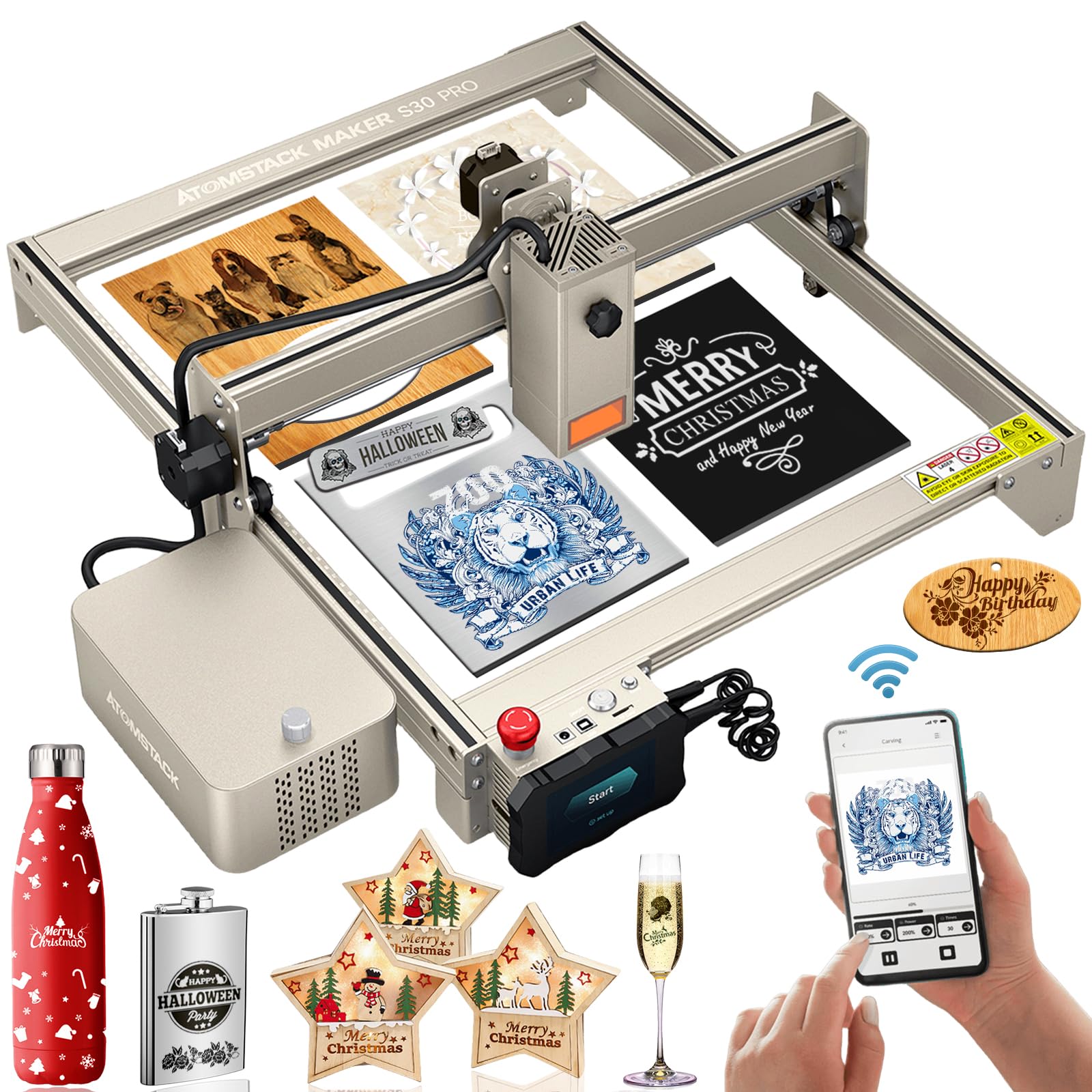 ATOMSTACK S30 Pro A30 PRO X30 PRO 160W Laser Engraving Machine with Air Assist Kits, 33W Output Professional Laser Cutting Machine, Business Marking Machine, Ultra-fine Carving and Faster Cutting, Best Gifts for Him