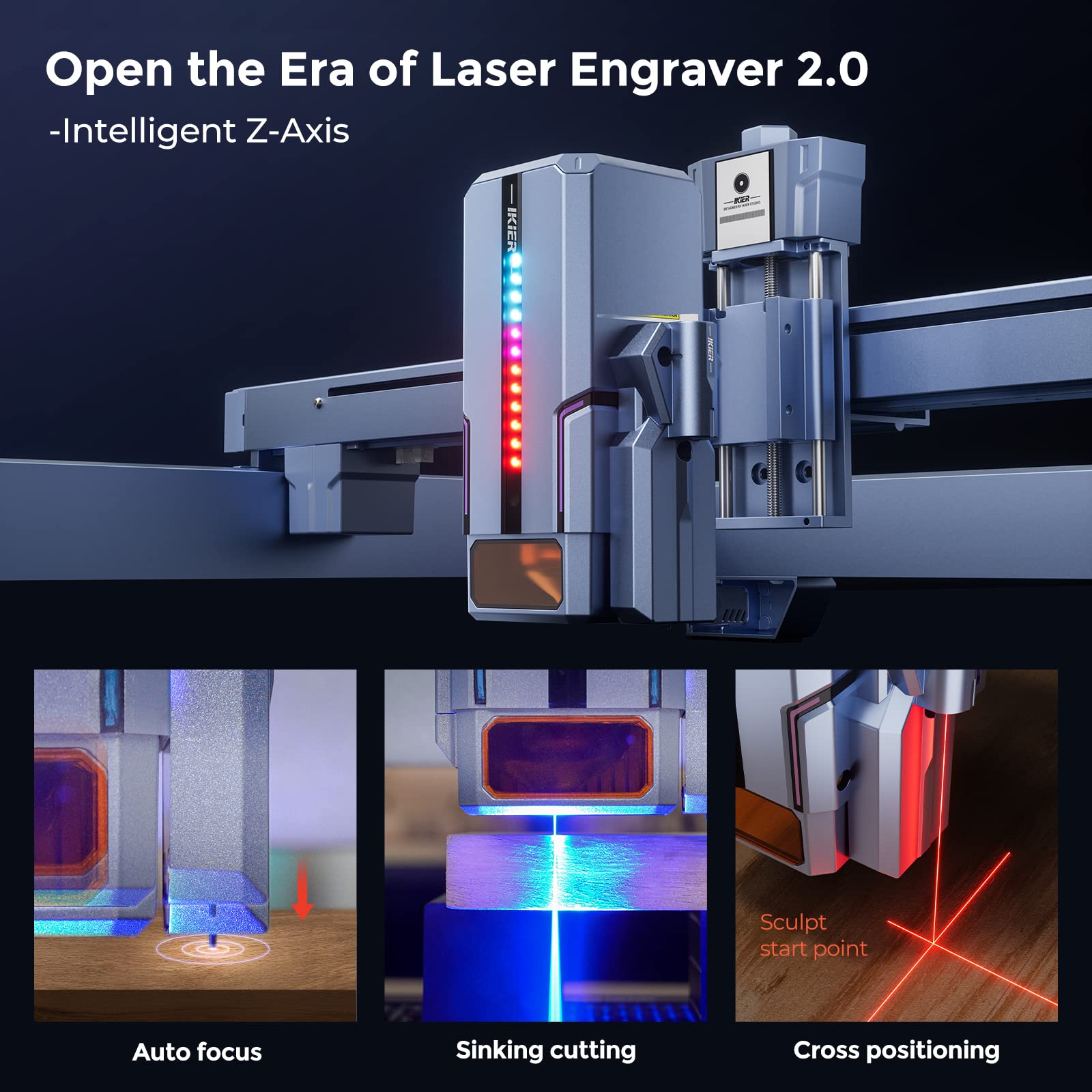 iKier K1 Pro Laser Engraver with Air Assist 24000mW Laser Cutter DIY Laser Engraving Machine for Wood, Metal, Craft Paper, Acrylic, Leather,Glass,Stone,Rubber
