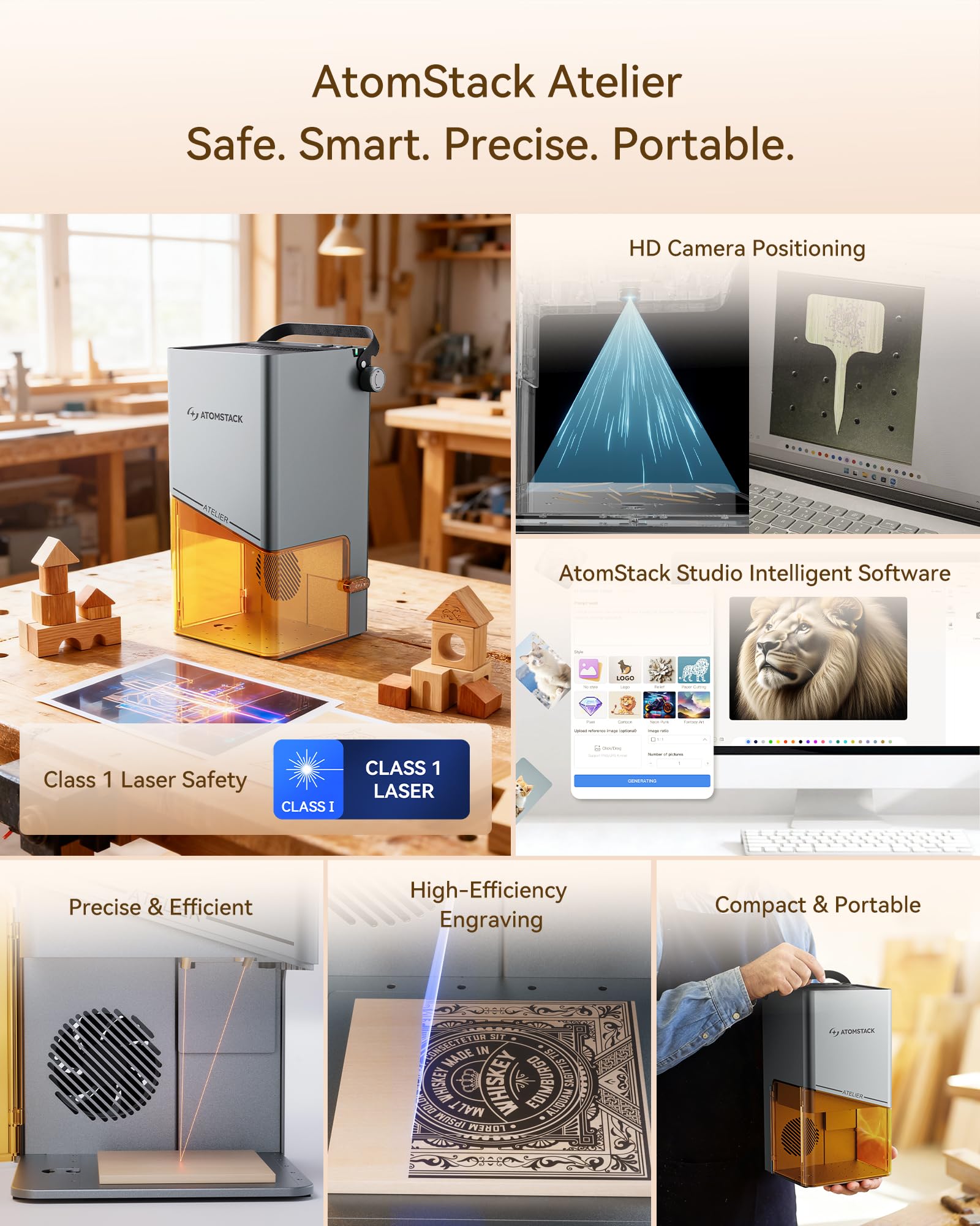 AtomStack Atelier AI Diode Laser Engraver 12W Galvo Portable Handheld Marking Machine with Built-in Camera 4000mm/s Class 1