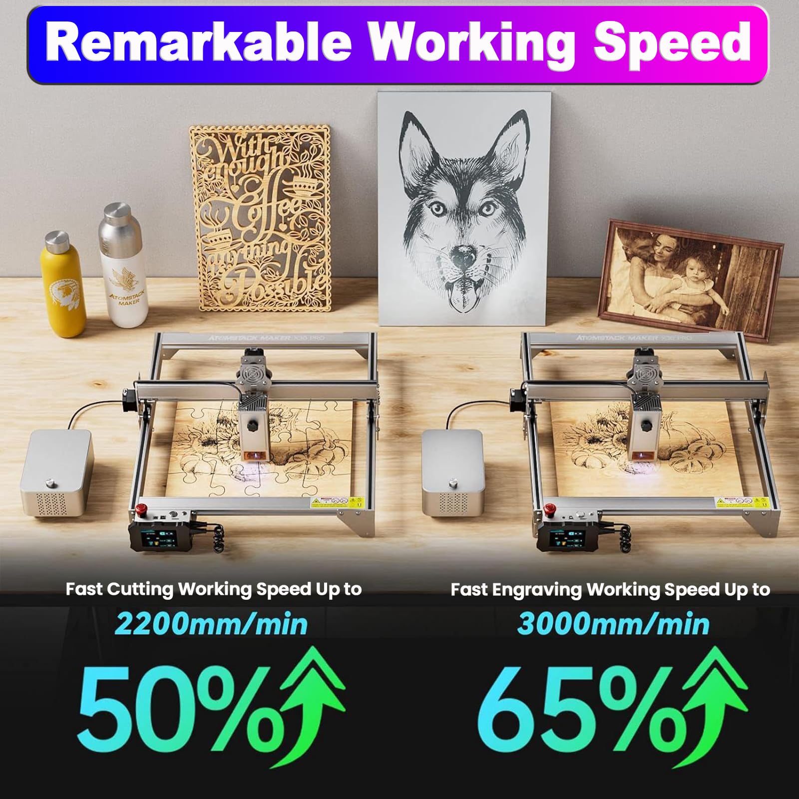 ATOMSTACK S30 Pro A30 PRO X30 PRO 160W Laser Engraving Machine with Air Assist Kits, 33W Output Professional Laser Cutting Machine, Business Marking Machine, Ultra-fine Carving and Faster Cutting, Best Gifts for Him
