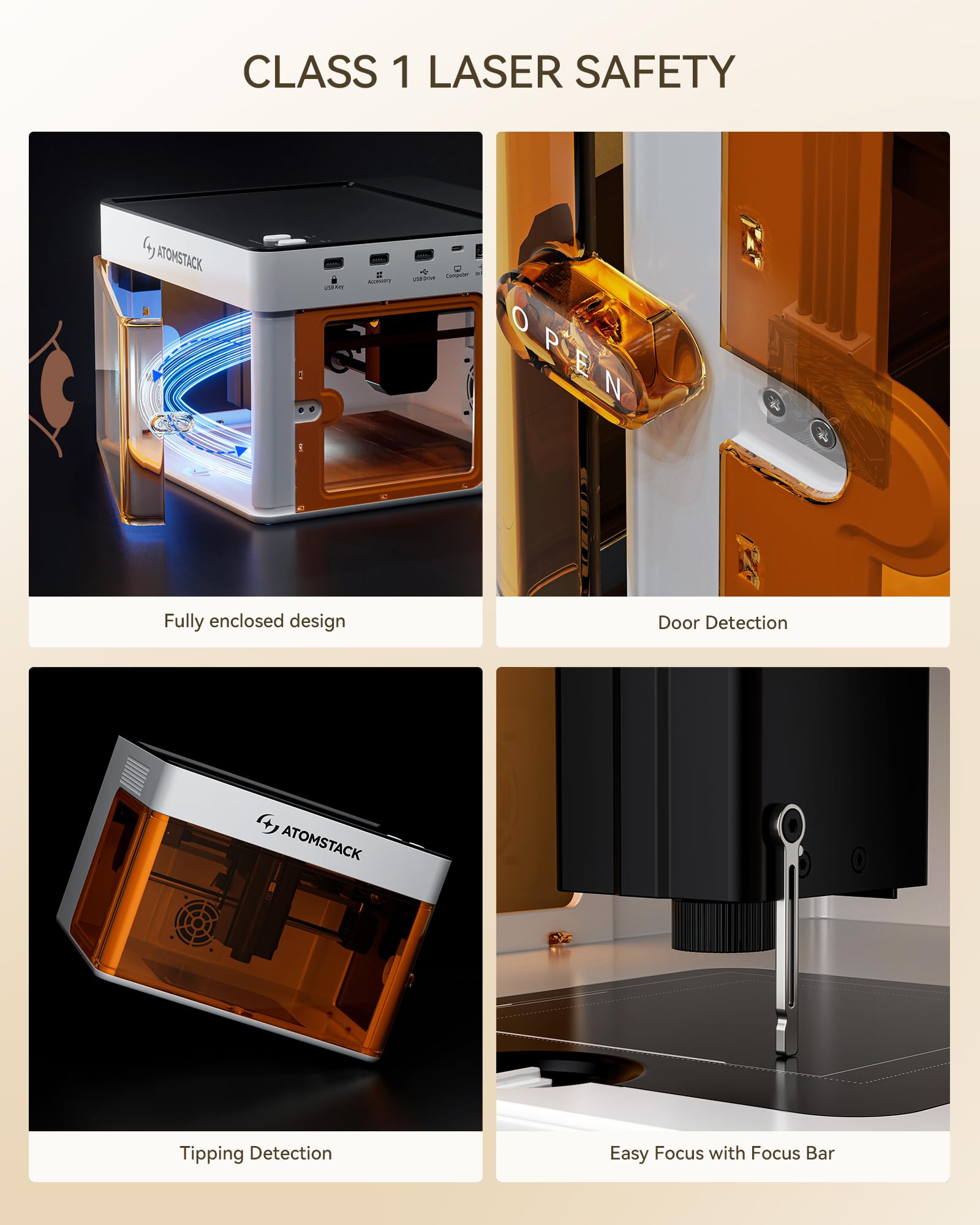 AtomStack P1 First Entry-Level Mini Dual-Laser Engraver Enclosed Portable 5W Diode+1.2W Infrared Smart Laser Marker DIY Cutter