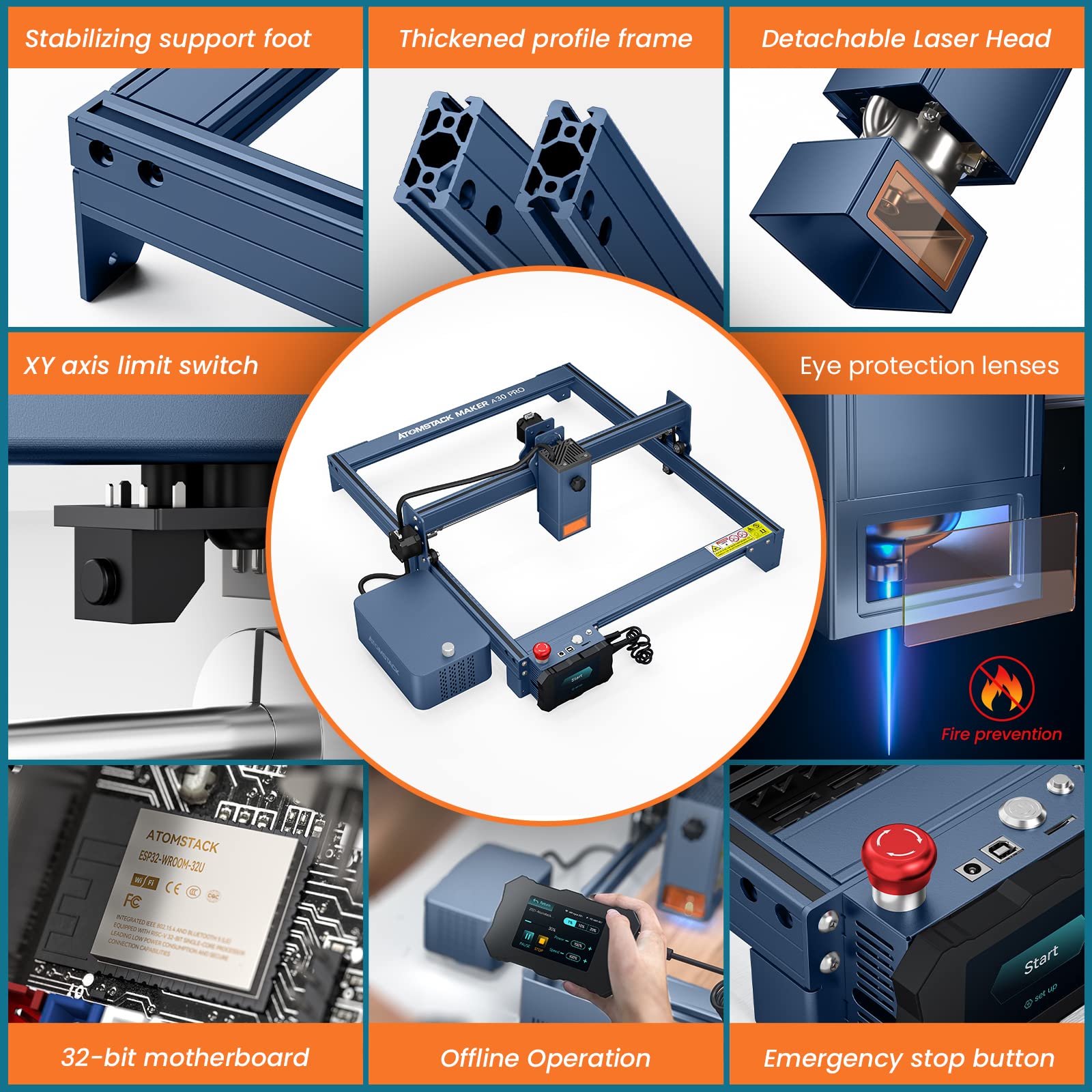 ATOMSTACK A30 X30 S30 PRO Laser Engraving Machine With R3 Pro Rotary Roller F30 Pro Air Assist 33W Output Laser Engraver Cutter