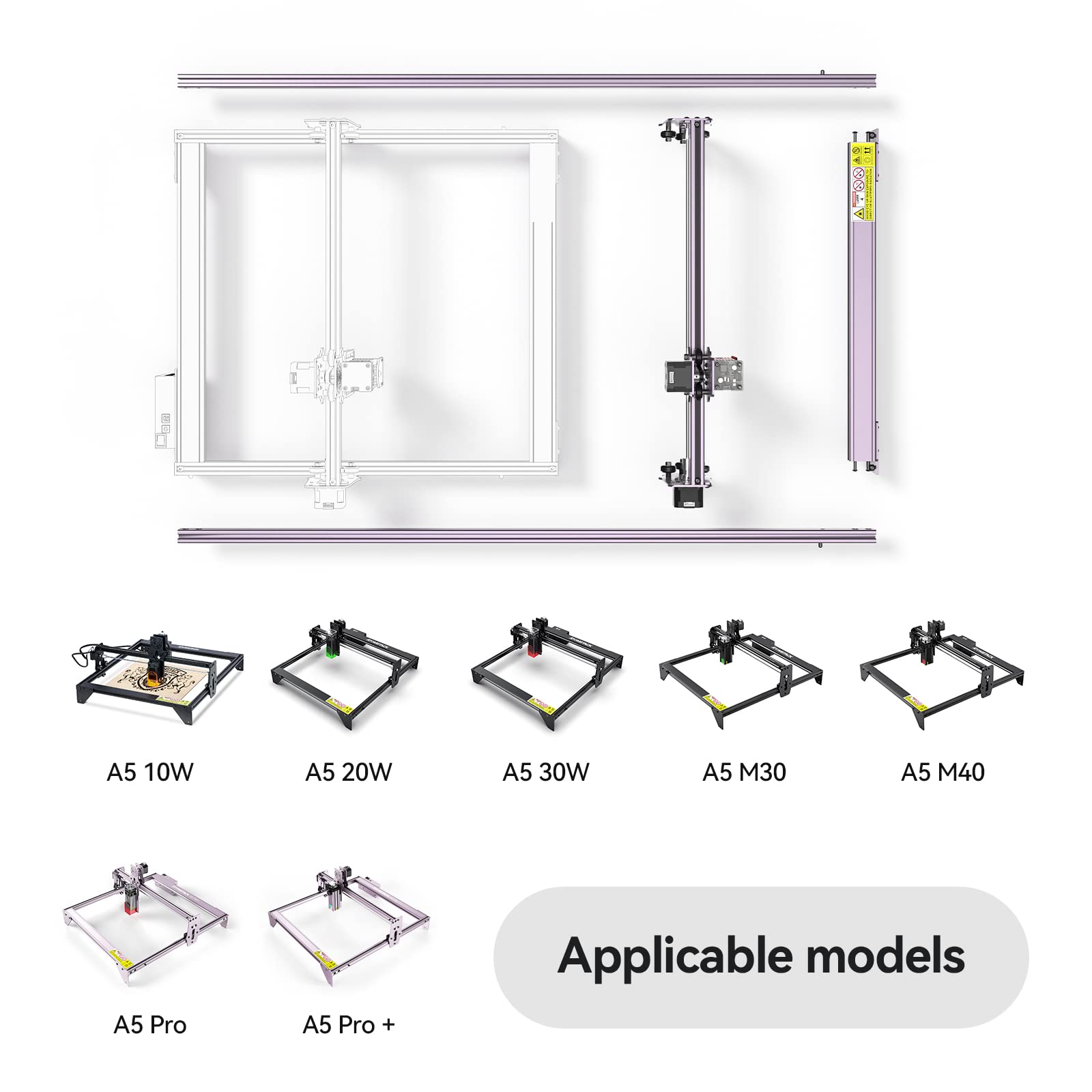 ATOMSTACK Engraving Range Extension Shaft Kit For A5/A5 Pro/A5 Pro+/A5 M40/A5 M30 Laser Engraving Machine 850mm*410MM, Expand Engraving Size Quickly and Easily, A5 PRO Y-Axis Extension Kit