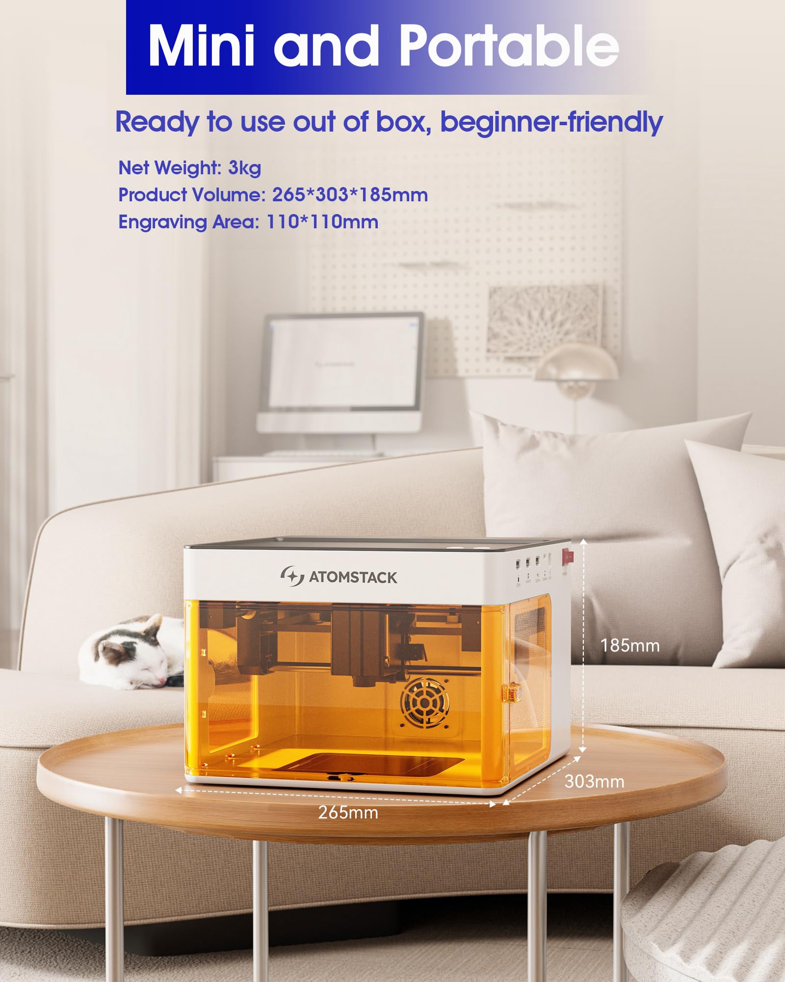 ATOMSTACK P1 Enclosed Laser Engraver For Beginners Mini Portable Cutting Machine 5000mW Laser Class 1 New CoreXY Dual-Motor Drive 10000mm/min