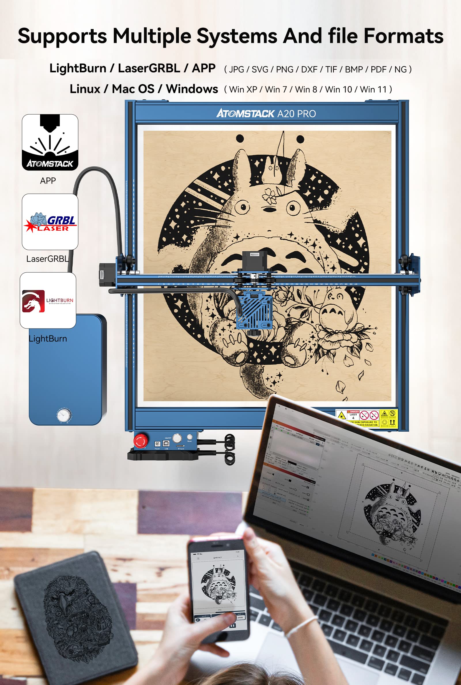 ATOMSTACK A20 X20 S20 Pro Laser Engraving Machine 130W With AC1 Lightburn Camera 20W Optical CNC Cutter Precise Positioning