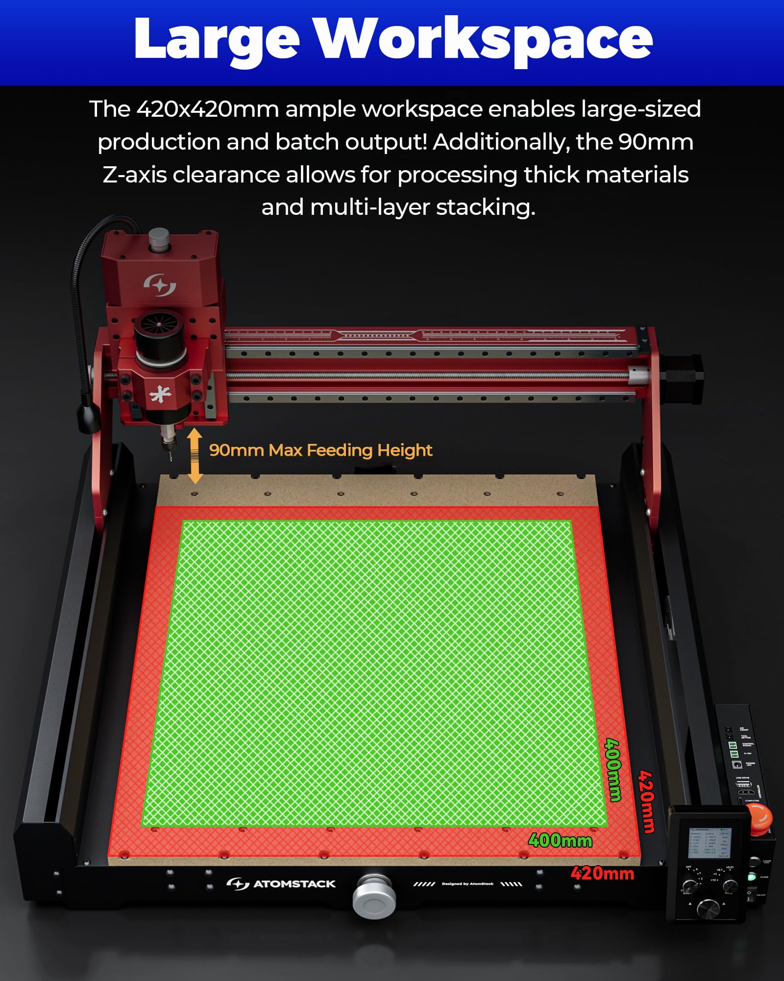 ATOMSTACK C4 Pro 4-Axis CNC Router Machine, 200W Spindle, Desktop Cutting and Milling Machine, Offline Control, 420×420mm Working Area, Relief Engraving for Wood, Plastic, Aluminum, Brass, PCB
