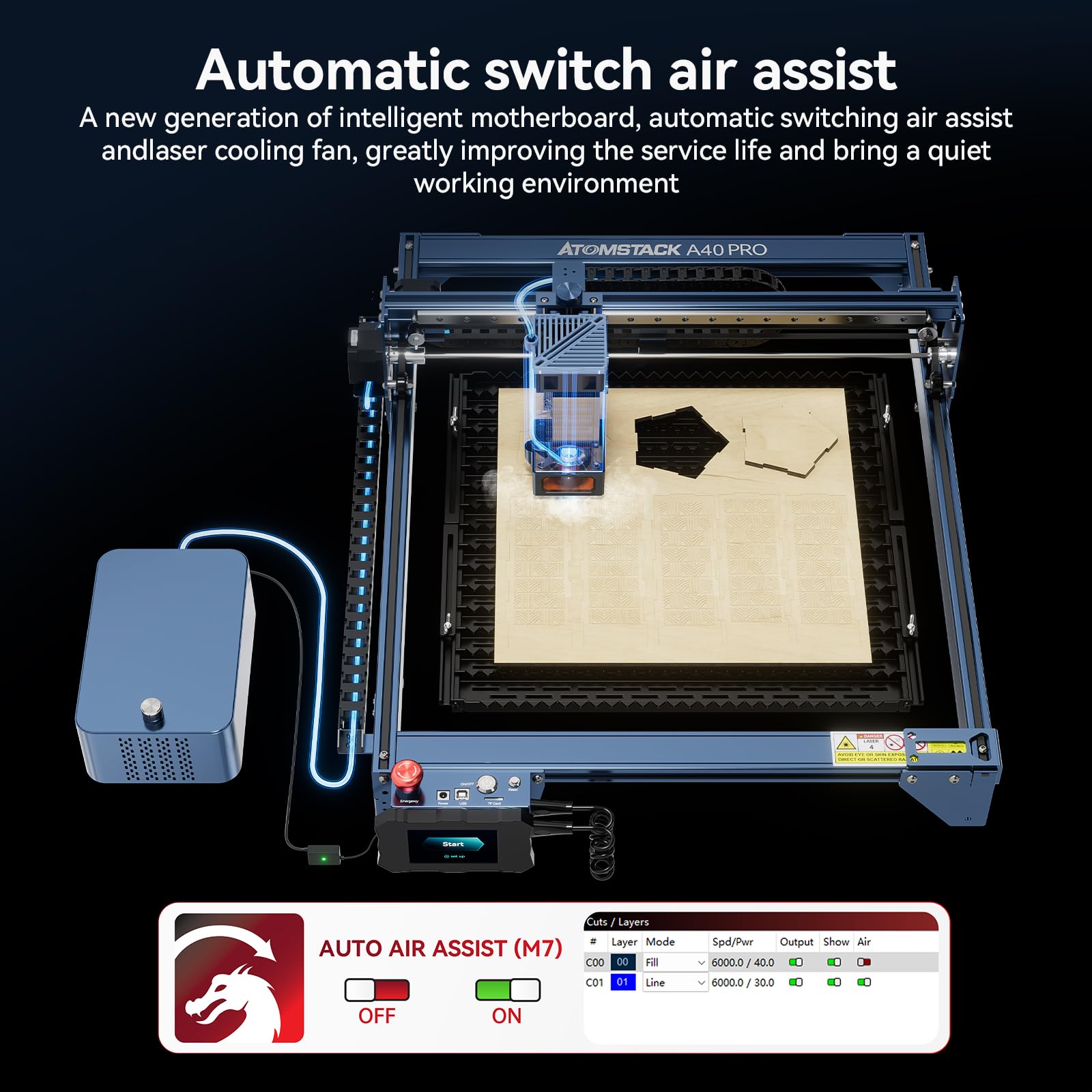 Atomstack A40 X40 S40 Pro Laser Engraving Machine 210W With FB2 Protective Cover Housing R1 Pro Rotary Roller 24W/48W Laser Cutter Engraver