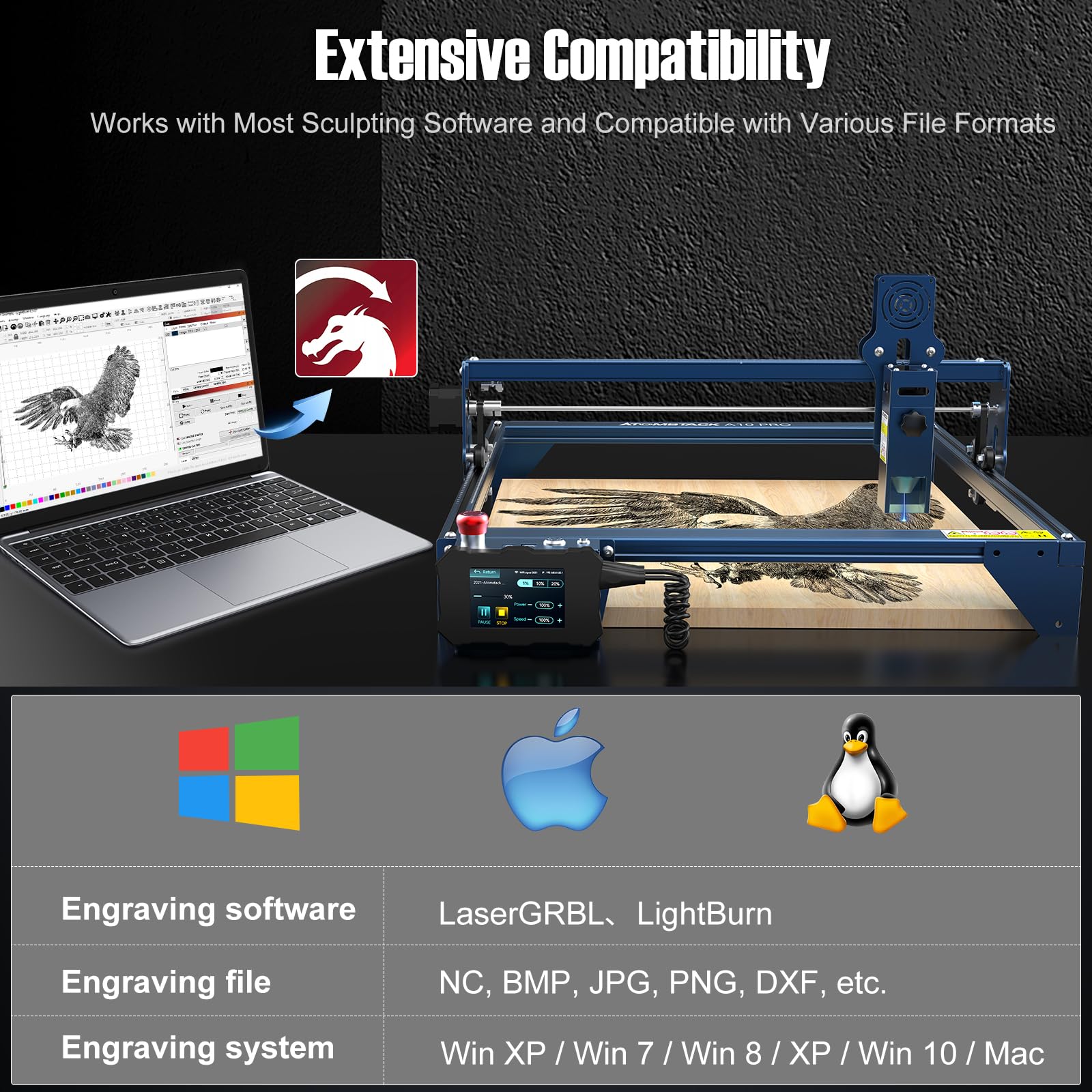 Atomstack A10 PRO S10 PRO X7 PRO 50W Laser Engraving Machine, Offline Engraving Laser Device, 10W Laser Head Output Laser Cutter, Laser Engraving Machine for Glass, Ceramic, Slate, Wood, Acrylic, Metal, 410 x 400 mm