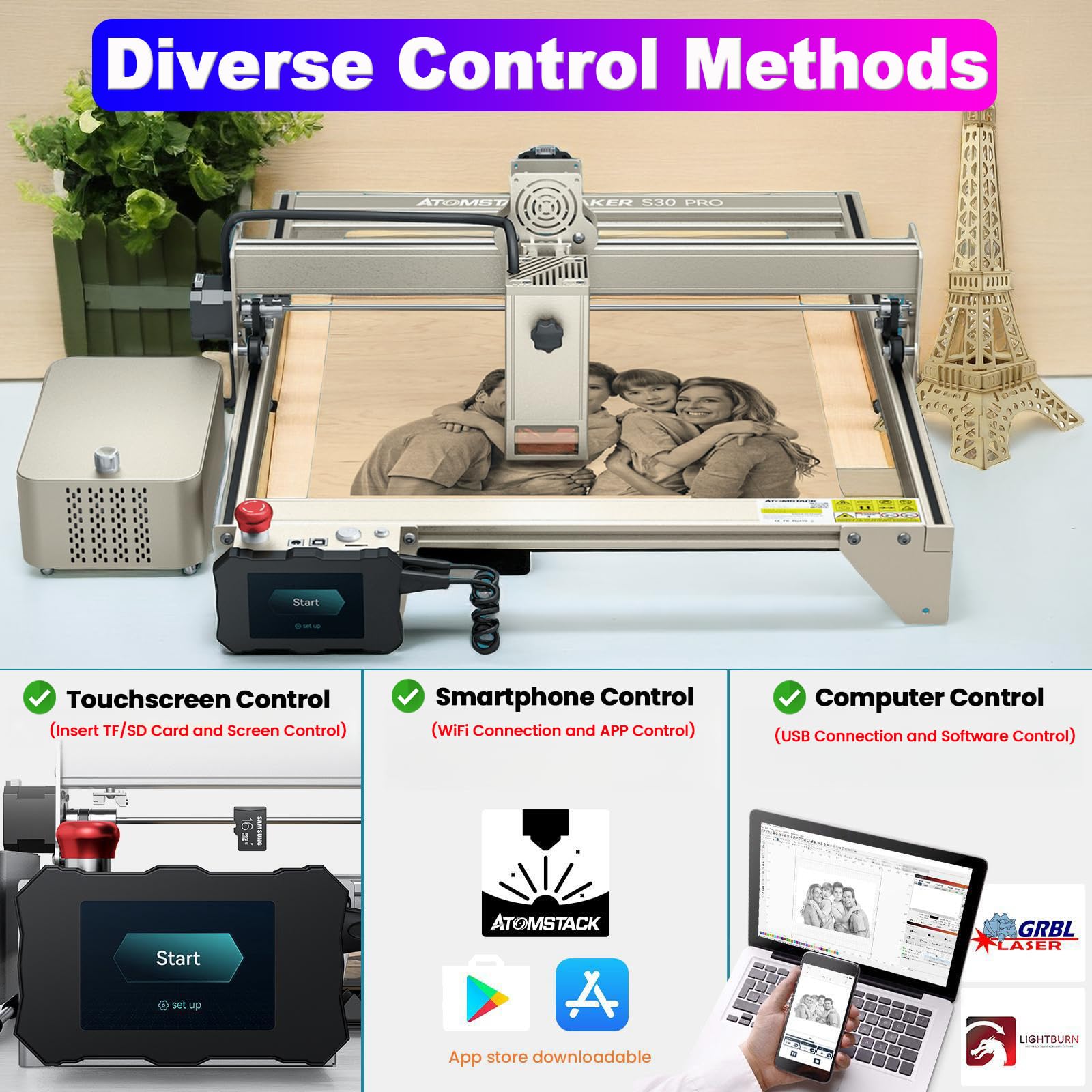 ATOMSTACK S30 Pro A30 PRO X30 PRO 160W Laser Engraving Machine with Air Assist Kits, 33W Output Professional Laser Cutting Machine, Business Marking Machine, Ultra-fine Carving and Faster Cutting, Best Gifts for Him