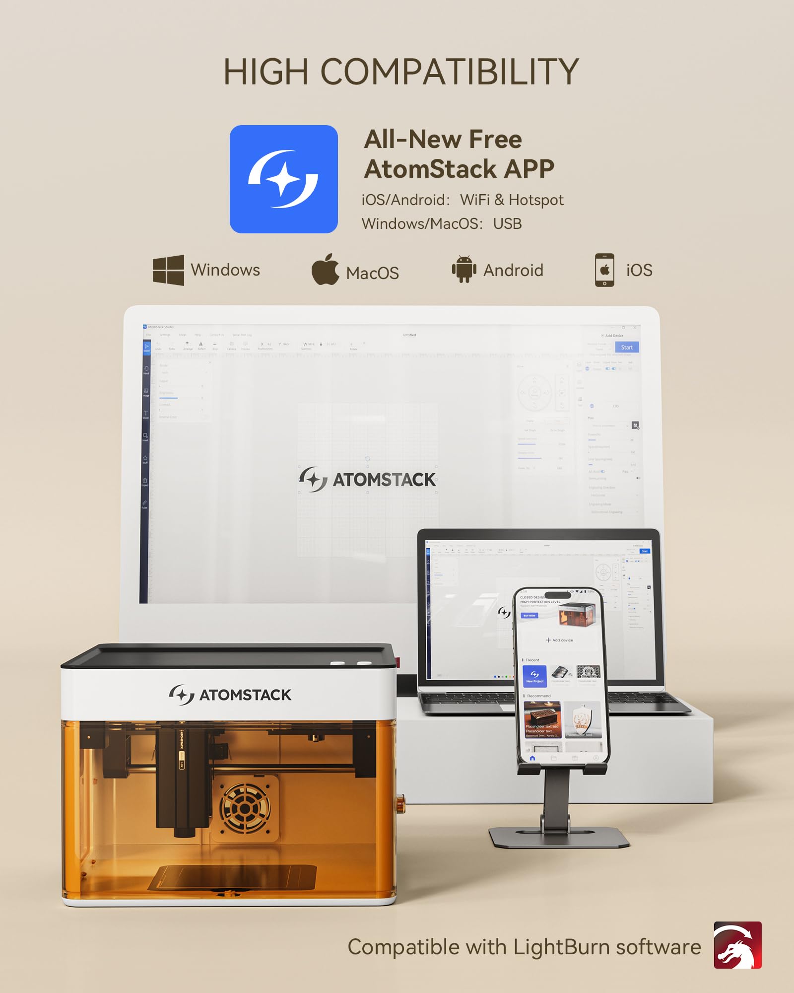 AtomStack P1 First Entry-Level Mini Dual-Laser Engraver Enclosed Portable 5W Diode+1.2W Infrared Smart Laser Marker DIY Cutter