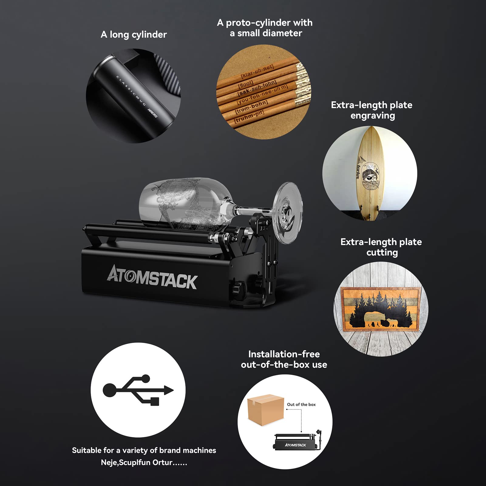 ATOMSTACK A30 X30 S30 PRO Laser Engraving Machine With R3 Pro Rotary Roller F30 Pro Air Assist 33W Output Laser Engraver Cutter