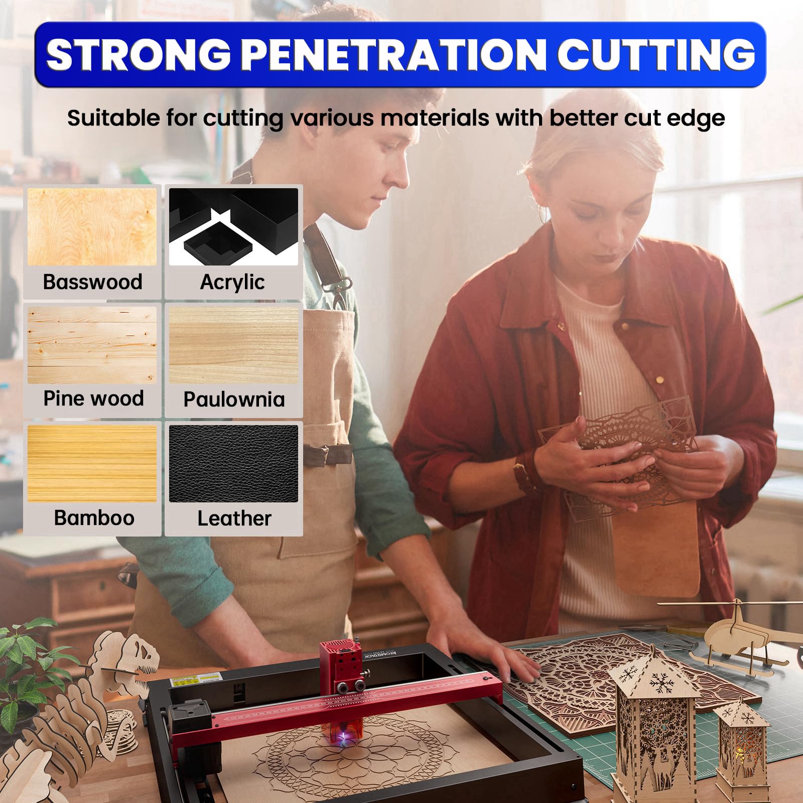 ATOMSTACK A6 Pro Laser Engraving Machine, Unibody Frame Design Installation Free, 6W Output Power Laser Cutter, Ultra-Fine Laser Engraver for Beginners, Home & Office Personalized DIY