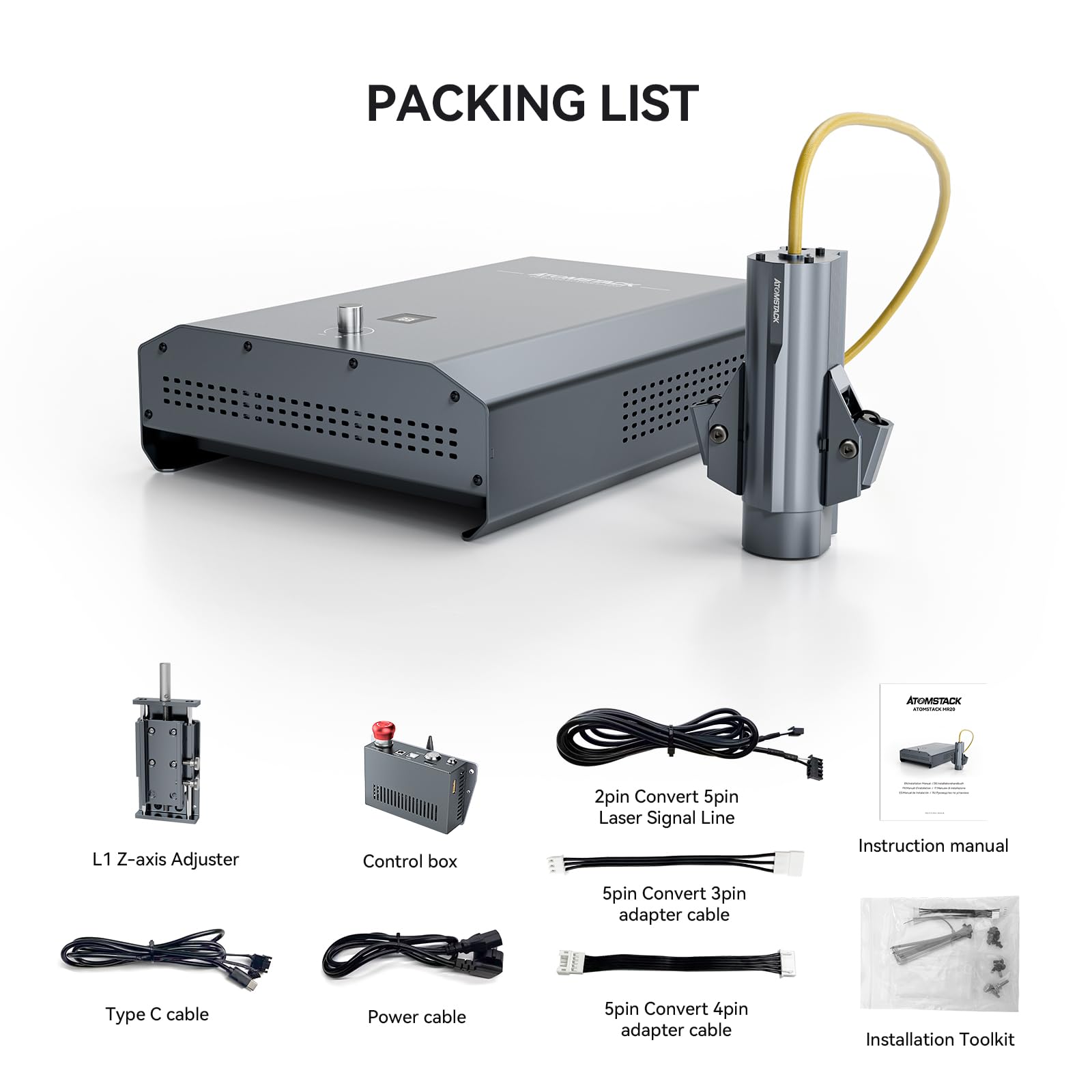 ATOMSTACK MR20 Infrared Laser Module 20W Fiber Laser Power 1064nm Fiber Laser Engraving Head 0.03x0.06 Point Replacement Part For Carving Metal Slate Planer Stone Glass Marble For A70 A40 A30 A20 A10 X7 S10 X20 X30 X40 PRO Laser Engraving Machine