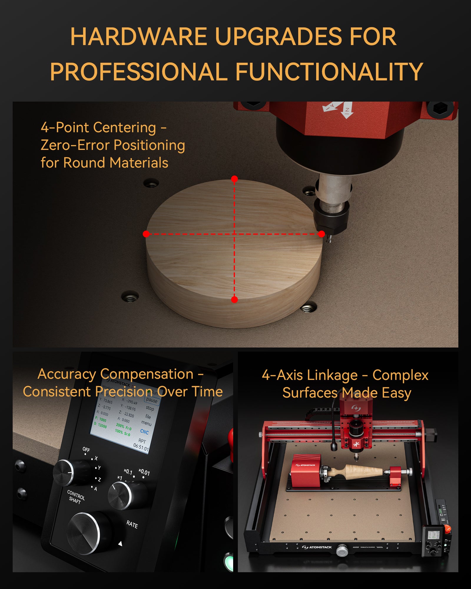 Atomstack 2025 New 0.1MM High Precision C4 PRO Desktop CNC Engraving Machine 200w Spindle Wood Drilling 3D Embossing Machine