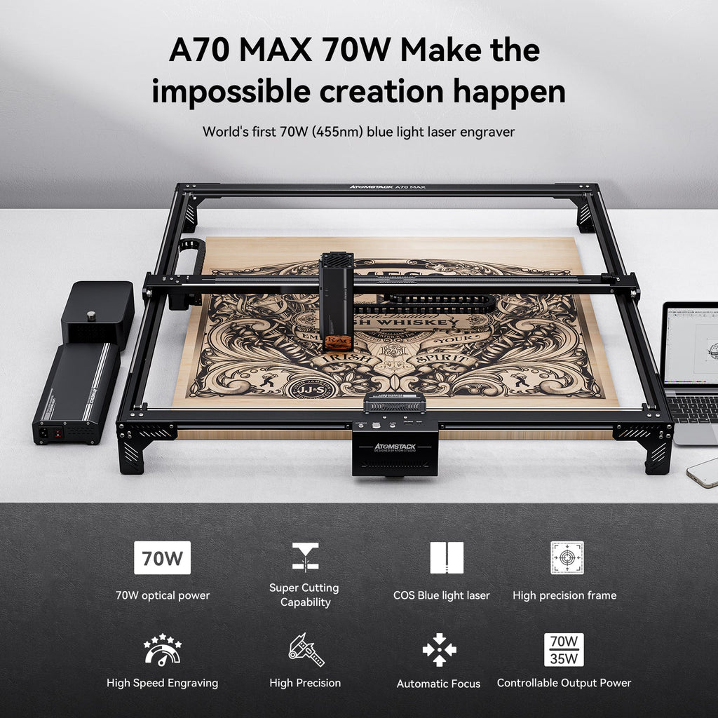 ATOMSTACK A70 X70 MAX 70W Desktop Diode Laser Engraver Auto Focus Meta