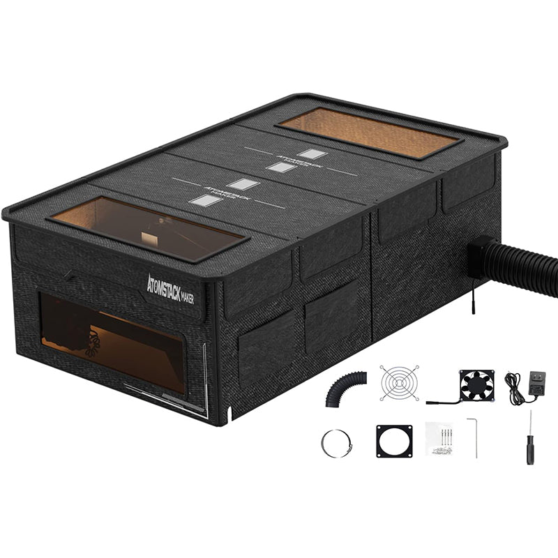 ATOMSTACK FB2 Plus Laser Engraver Enclosure 1170 * 730 * 310mm with Exhaust Vent & Pipe, Fireproof Dustproof Foldable Protective Cover Odor Noise Reduction Compatible for Most Engraver Machines