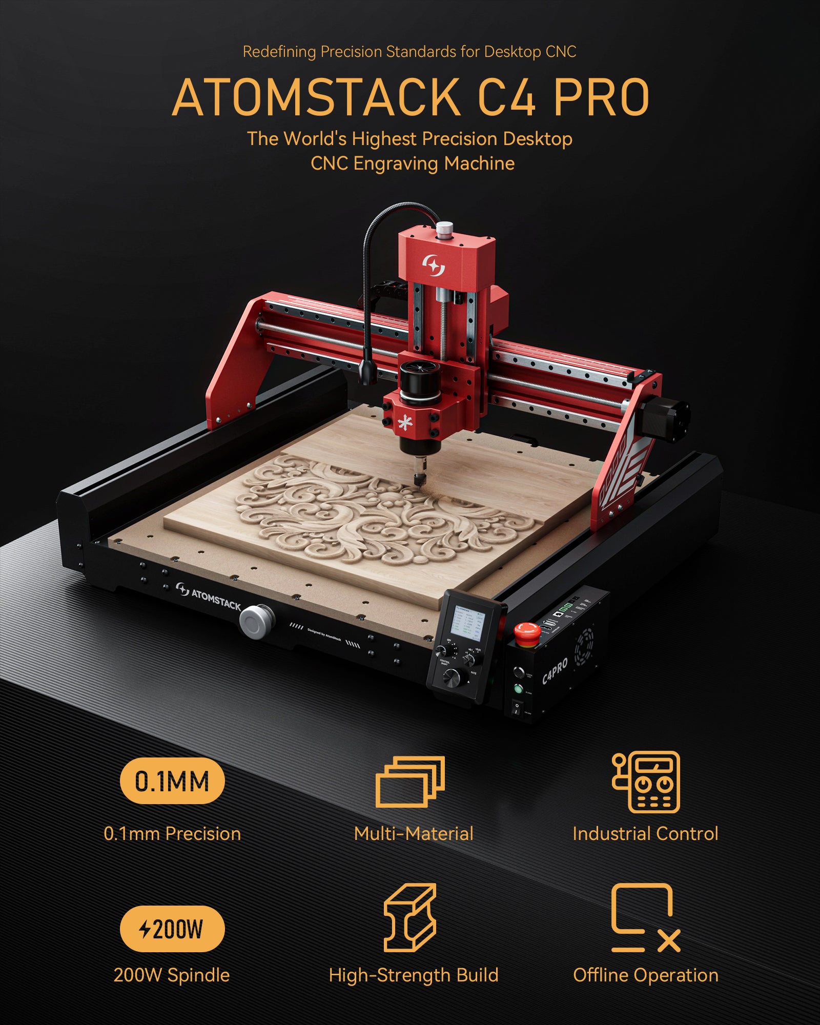 Atomstack 2025 New 0.1MM High Precision Desktop CNC Engraving Machine 200w Spindle Wood Drilling 3D Embossing Machine