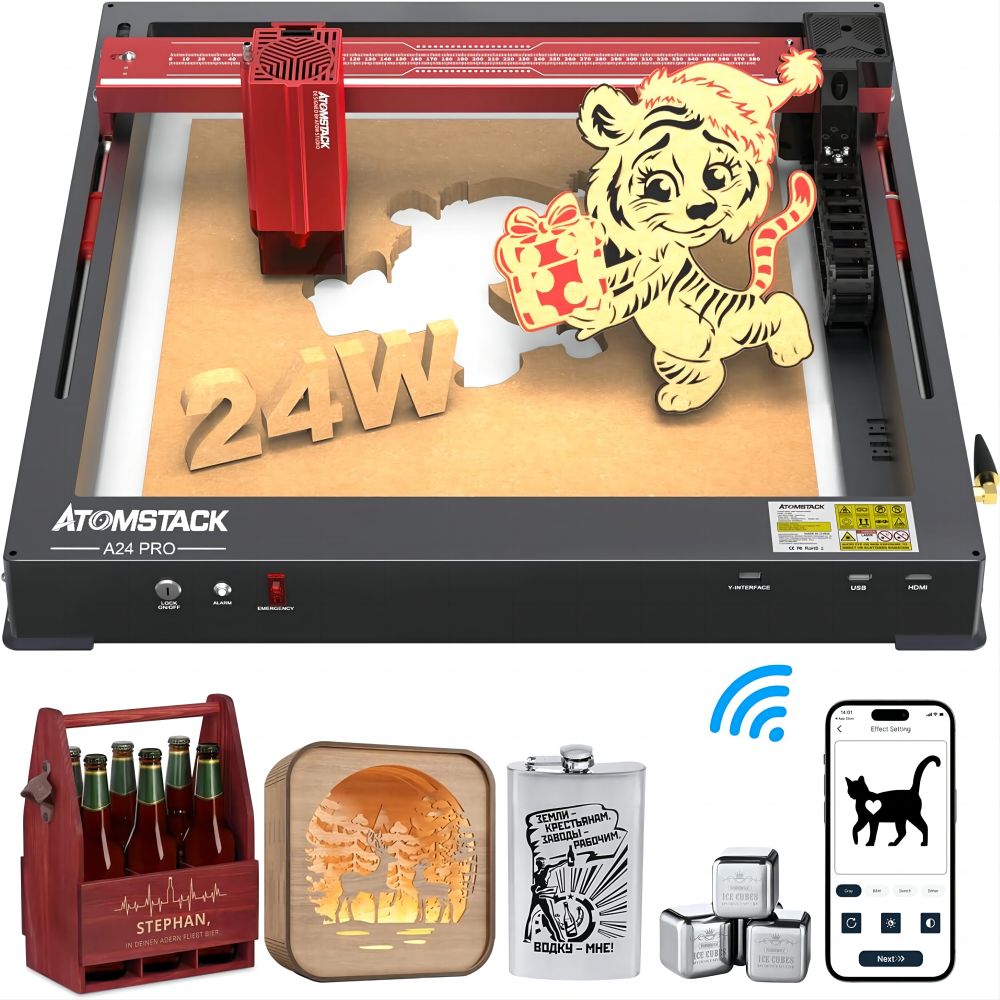 AtomStack A24 X24 Pro 120W All-In-One 2nd Generation Laser Engraving Cutting Machine Optical Power 24W Unibody Frame No Assembly Required Laser Engraver