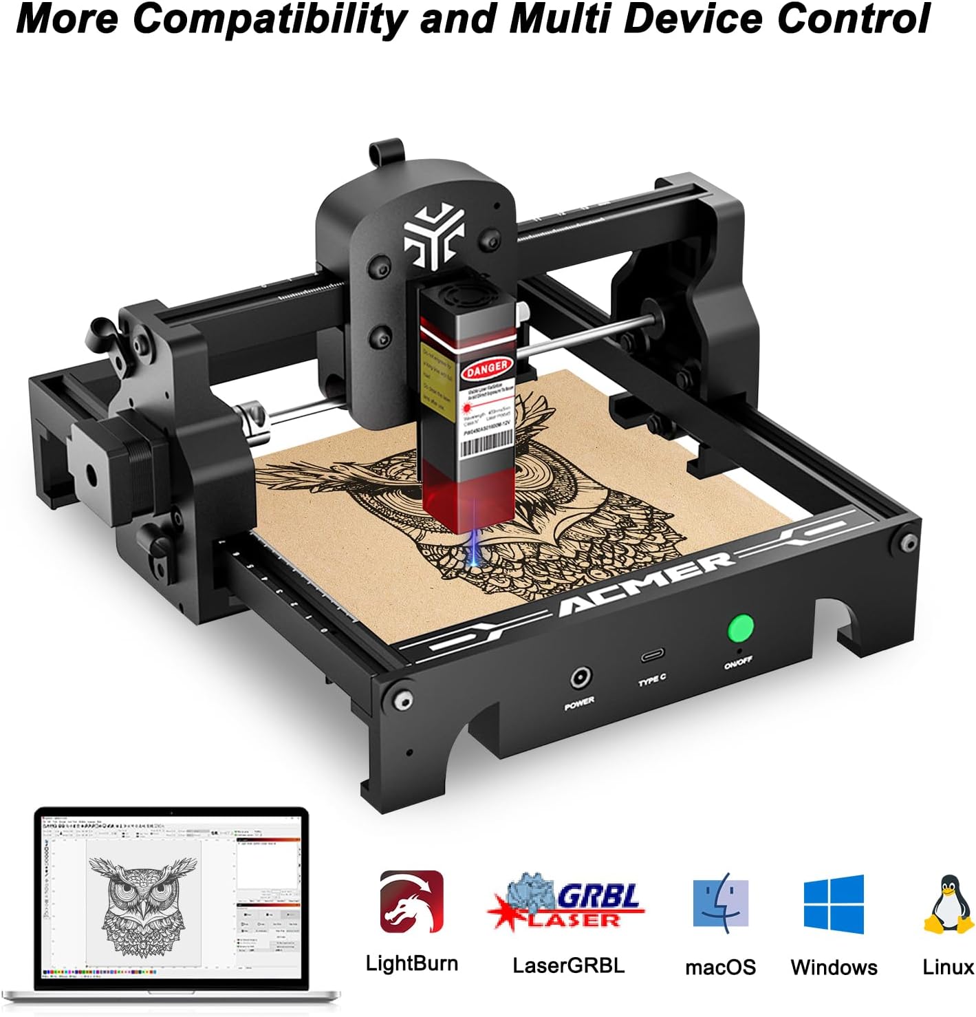 ACMER Laser Engraver S1 Portable Laser Cutter and Engraver CNC Machine for DIY,Wood,Metal,Acrylic,Leather,etc. (S1 2.5W 130*130MM Area)