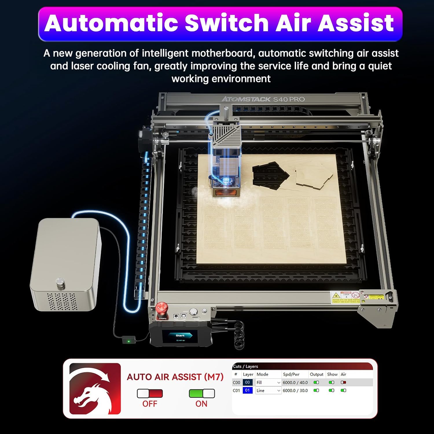 ATOMSTACK S40 Pro X40 PRO A40 PRO 210W Laser Engraving Machine With Automatic Air Assist Kits, 48W Industrial-Grade Laser Cutting Machine with Touchscreen, 24W/48W Dual Modes One Key Switch, Precious Gifts for Him