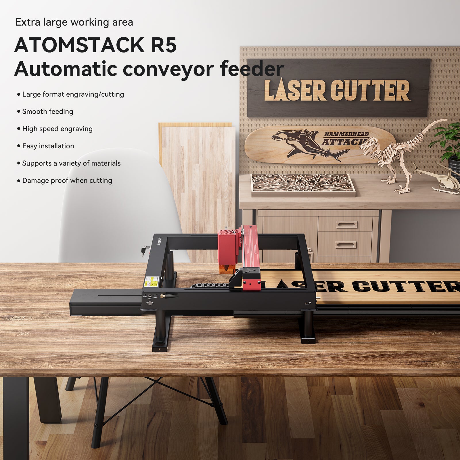 AtomStack R5 Automatic Conveyor Feeder For A6 PRO A12 PRO X12 PRO A24 PRO X24 PRO A70 MAX X40 A40 PRO X30 X20 S20 PRO X7 PRO A10 S10 PRO Laser Engraving Cutting Machine
