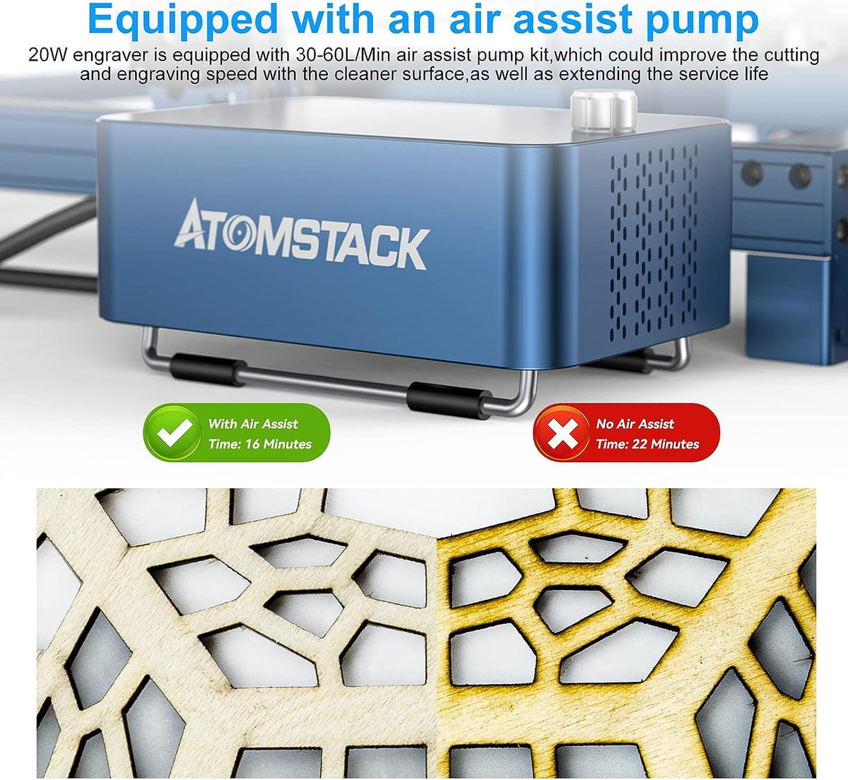 ATOMSTACK S20 PRO A20 PRO X20 PRO 20w Laser Engraver With Air Assist Kits Pump for metal plastic glass stone rubber leather