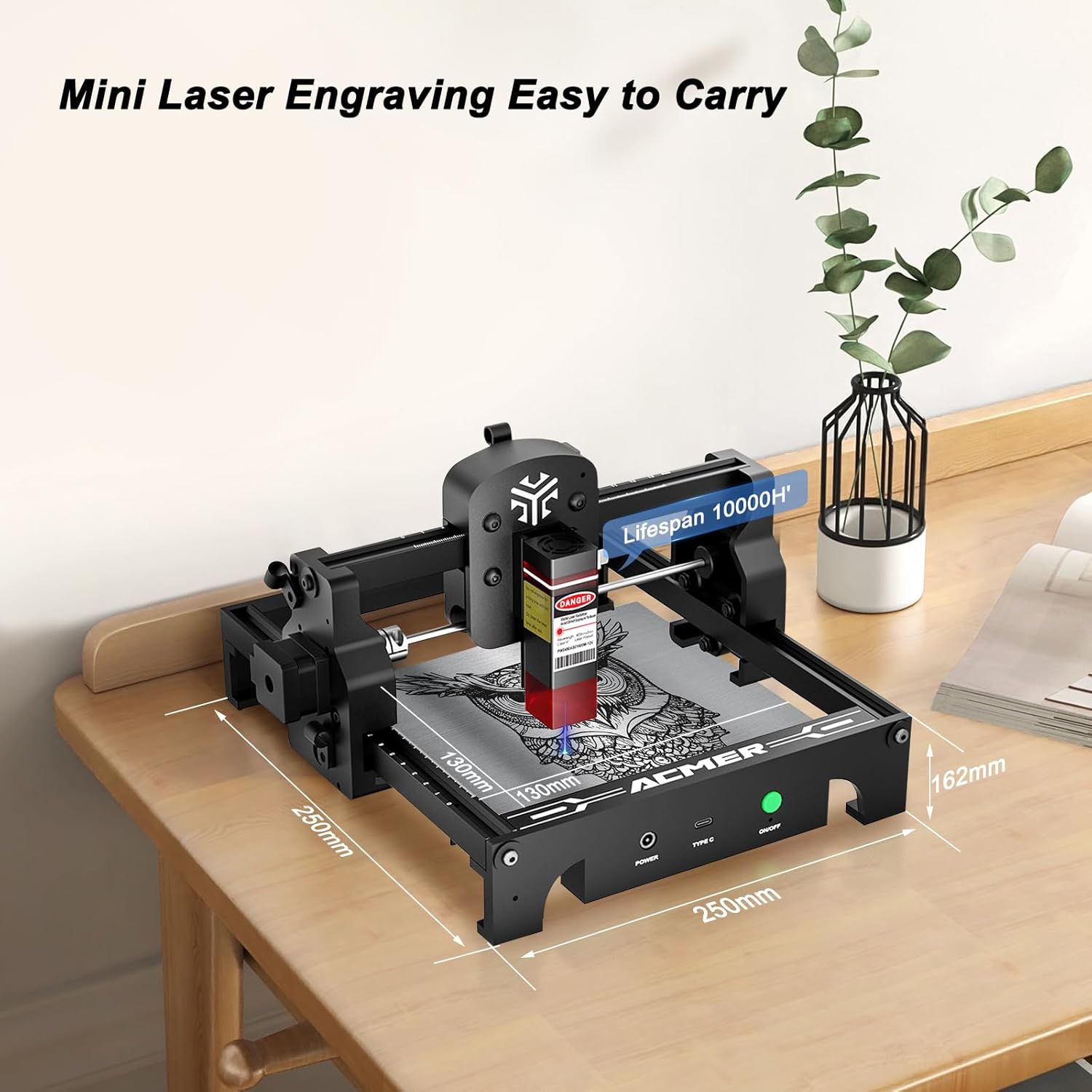 ACMER Laser Engraver S1 Portable Laser Cutter and Engraver CNC Machine for DIY,Wood,Metal,Acrylic,Leather,etc. (S1 2.5W 130*130MM Area)