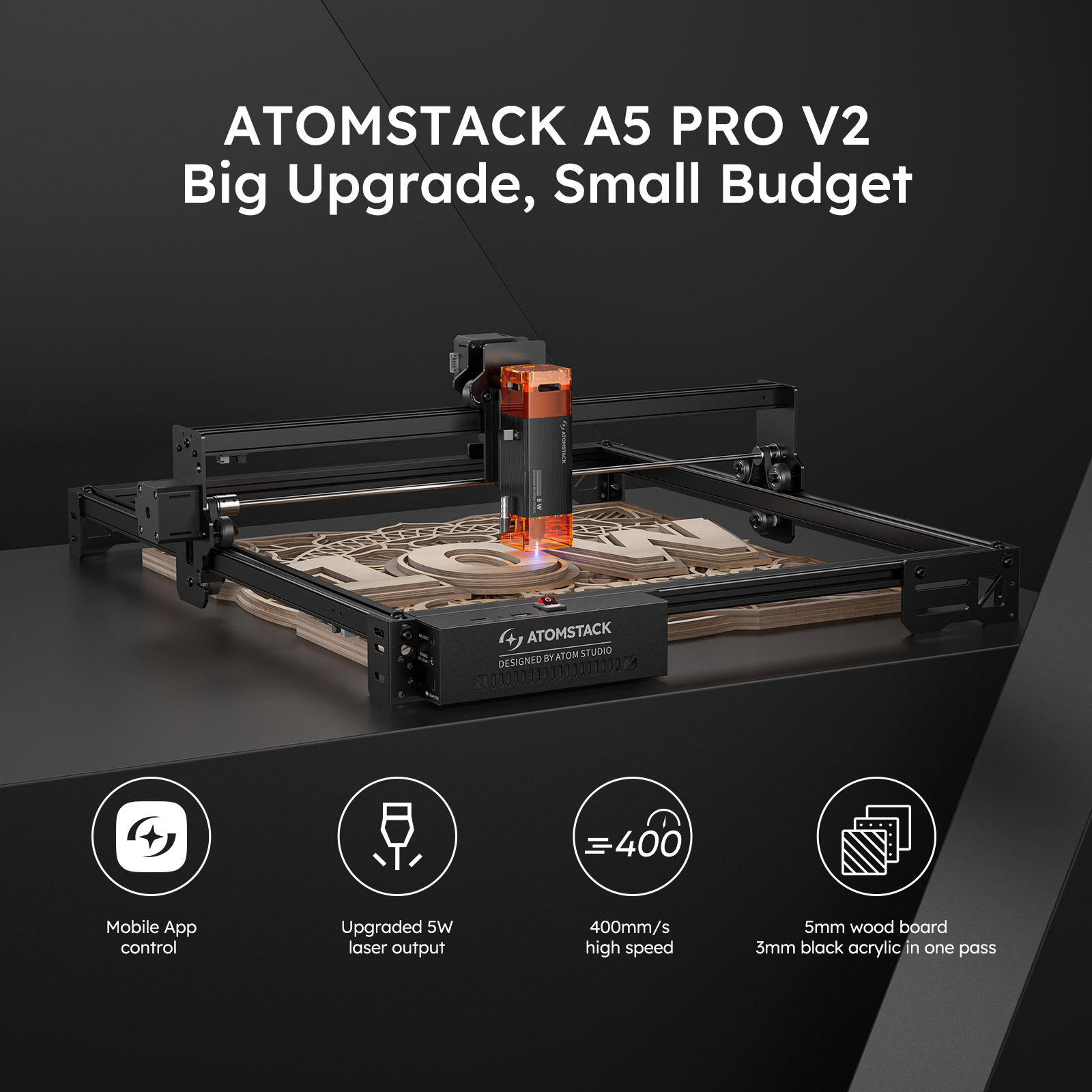 [EU Direct] ATOMSTACK Second-Generation Upgrade A5 PRO V2 5W, A10 PRO V2 10W, A20 PRO V2 20W Laser Engraver For Beginners DIY Hobby Kraft Woodworking Tools