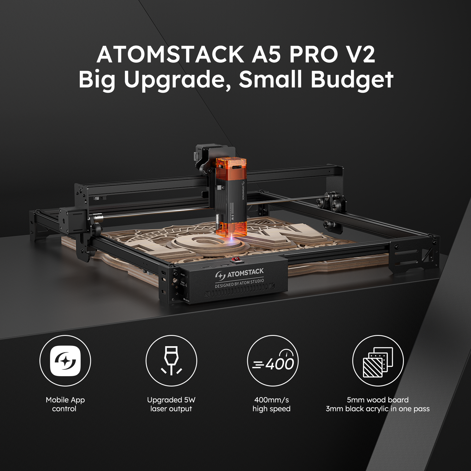 Atomstack A5 PRO V2 Upgraded 5W Laser Engraving Machine with Gen2 Spot Compression Technology Laser Engraver For Wood Metal