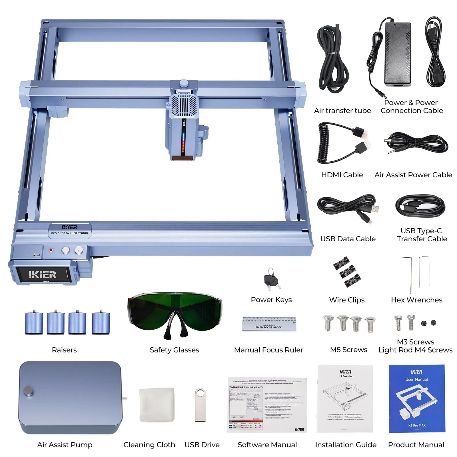 New iKier K1 Pro Max 48W/24W Power Switching Laser Engraving Machine DIY Laser Engraving Cutting 900mm/s Engraving Auto Focus