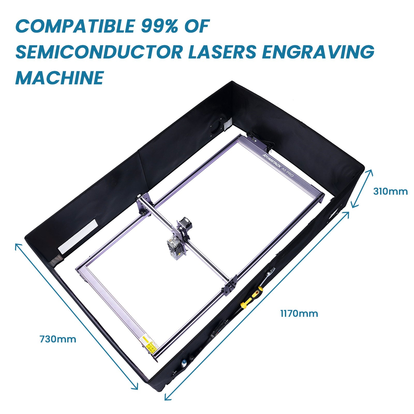 ATOMSTACK FB2 Plus Laser Engraver Enclosure 1170 * 730 * 310mm with Exhaust Vent & Pipe, Fireproof Dustproof Foldable Protective Cover Odor Noise Reduction Compatible for Most Engraver Machines