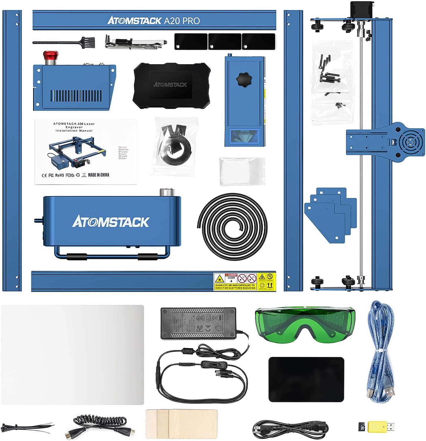 ATOMSTACK S20 PRO A20 PRO X20 PRO 20w Laser Engraver With Air Assist Kits Pump for metal plastic glass stone rubber leather